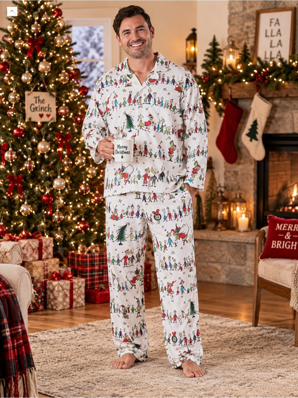 Pottery Barn Kids Dr. Seuss The Grinch Adult Flannel Pajama Set XL